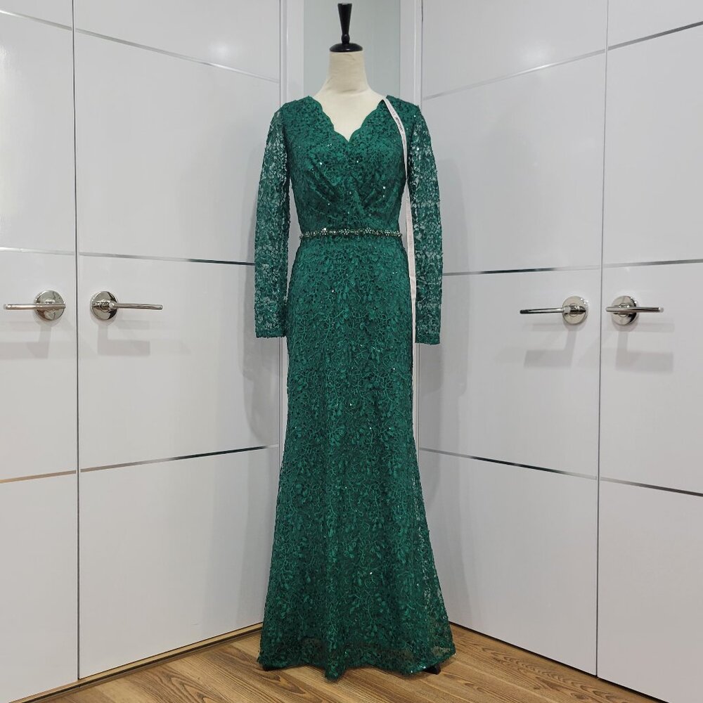 Mac Duggal Emerald Green Long Sleeve Lace Gown
